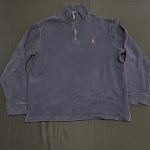 Polo Ralph Lauren Mens Navy Blue Ribbed Quarter Zip Pullover Sweater Large